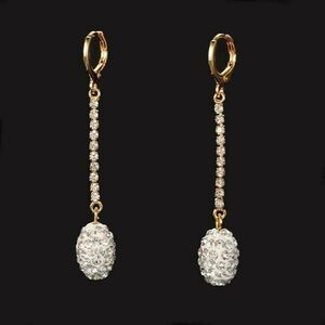Handcrafted Pave Austrian Crystal Oval Silver Gold Dangle Earrings